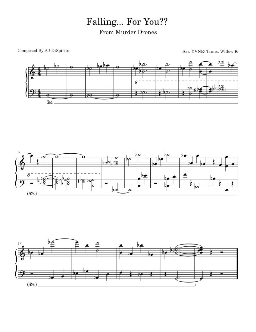 Falling… For You?? AJ DiSpirito Sheet Music for Piano (Solo)