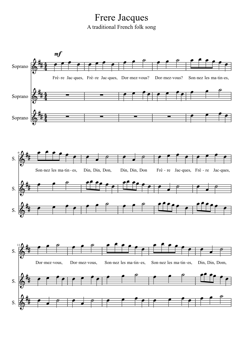 Frere Jacques Sheet music for Soprano (Choral) | Musescore.com