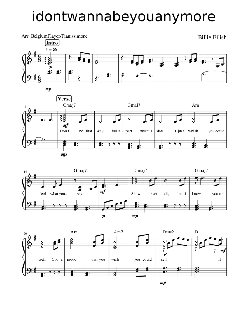 idontwannabeyouanymore Sheet music for Piano (Solo) | Musescore.com