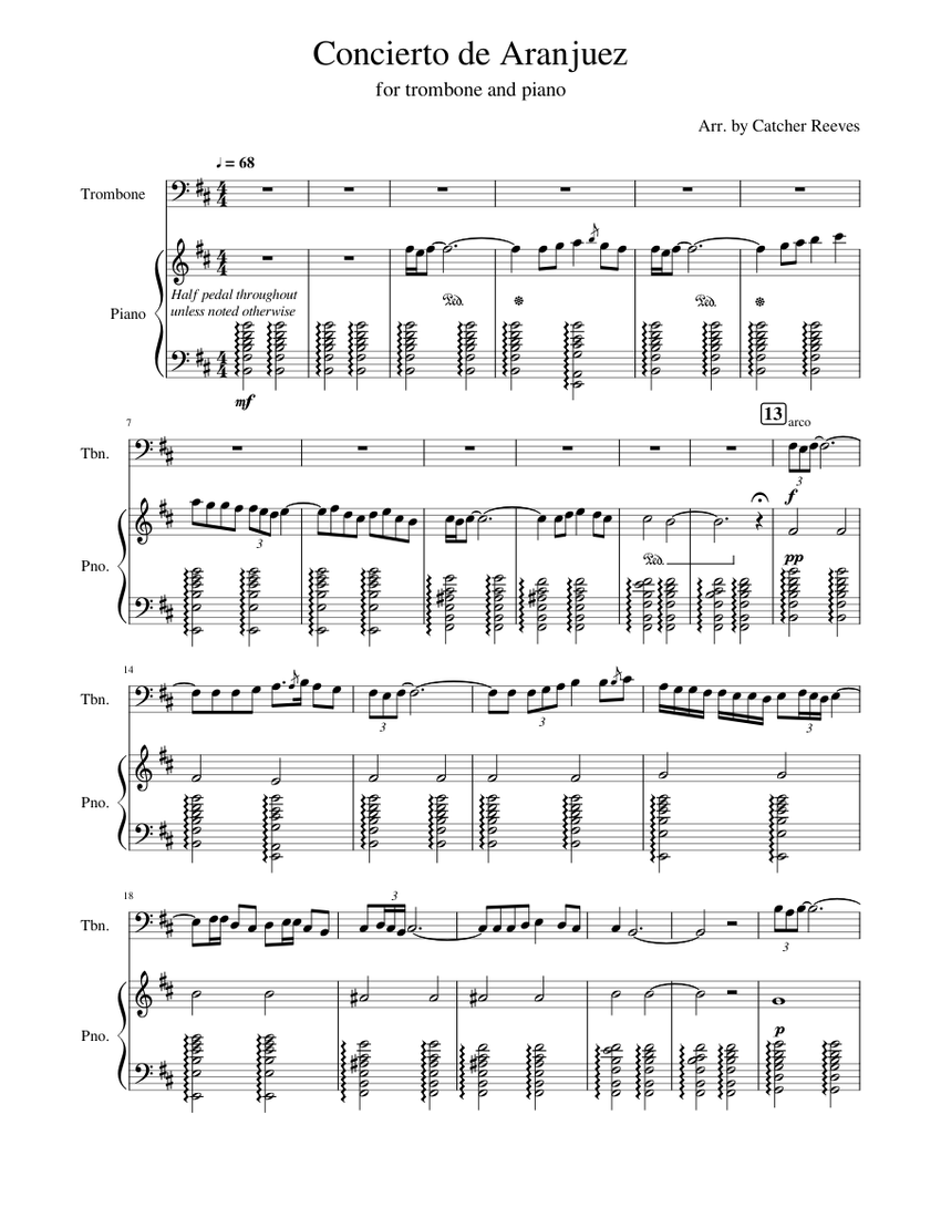 Concierto de Aranjuez Sheet music for Piano, Trombone (Solo