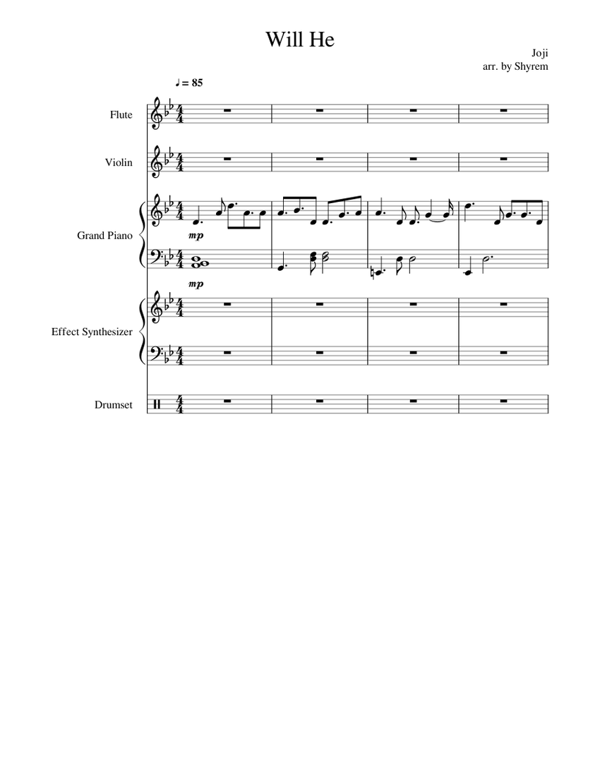 Will He Sheet music for Piano, Flute, Violin, Drum group & more instruments  (Mixed Quintet) | Musescore.com