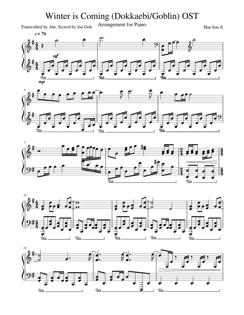 Winter is Coming - (Goblin OST) Sheet music for Piano (Solo) | Musescore.com