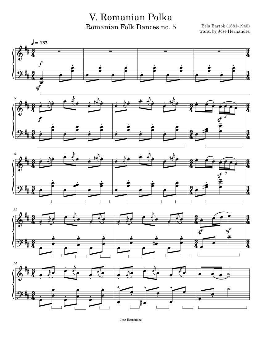 V. Romanian Polka, Romanian Folk Dances, Sz.56 – Béla Bartók Sheet music for Piano (Solo ...