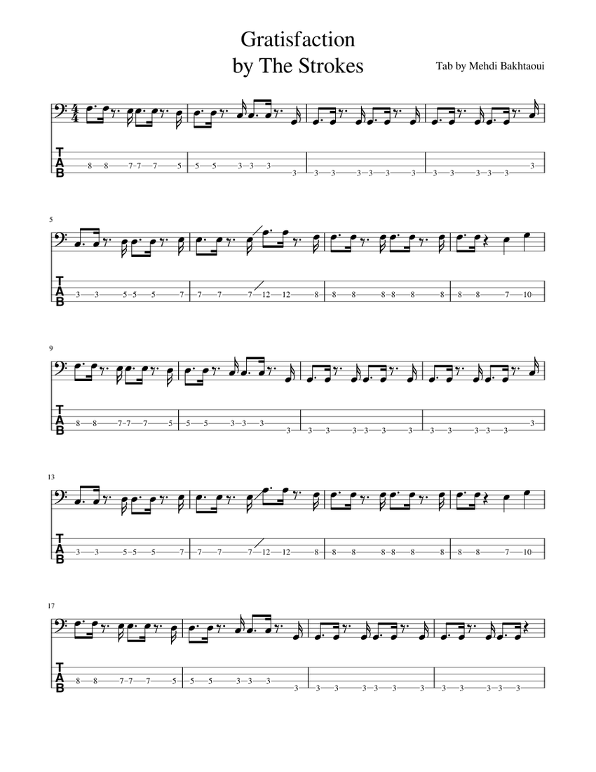 Gratisfaction Sheet music for Bass guitar (Rock band)