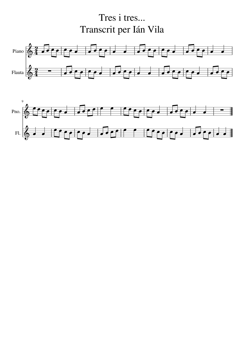 3+3+3 fan 9 Sheet Music for Piano, Flute (Solo) | MuseScore.com