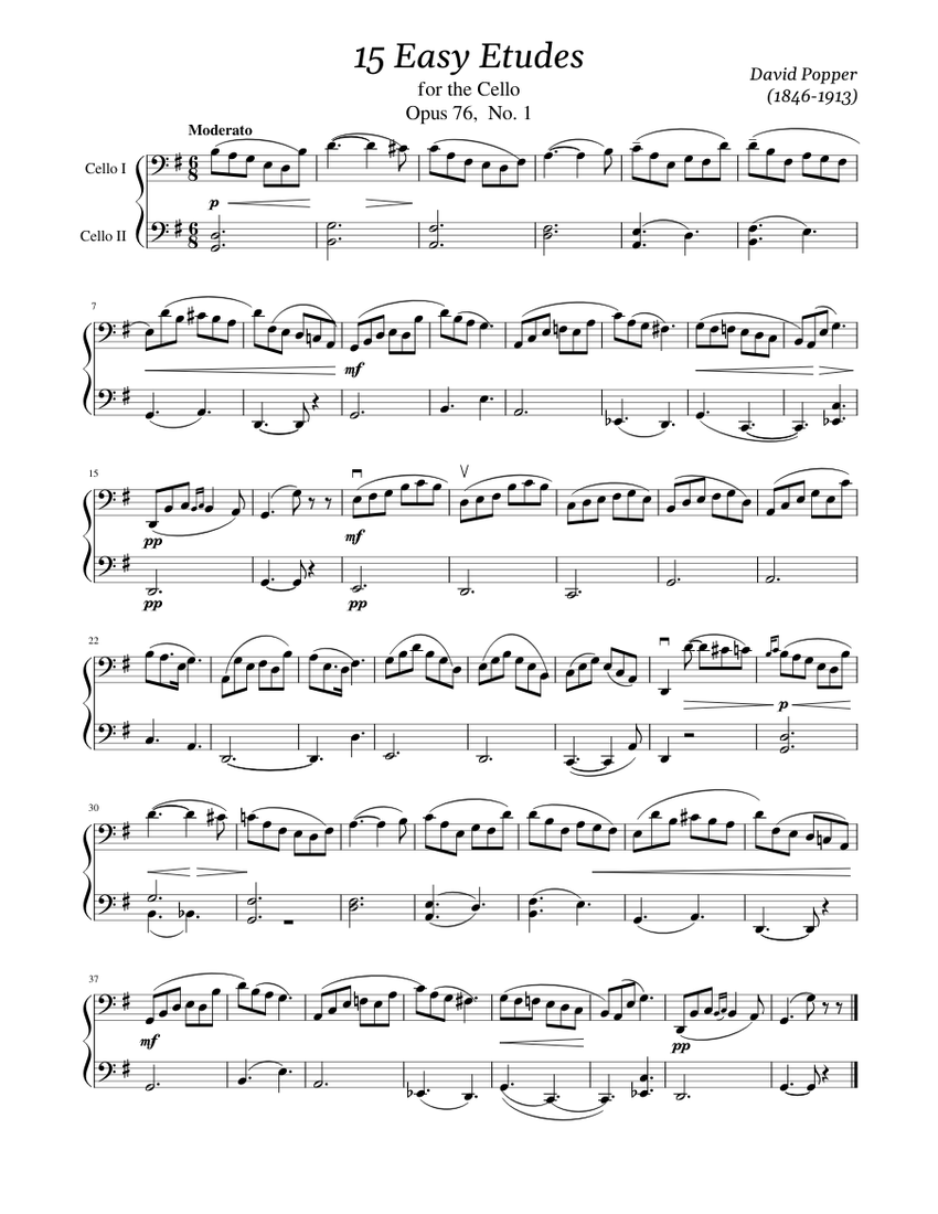 David Popper, 15 etudes for cello, Op.76 #1 Sheet music for Cello (String  Duet) | Musescore.com