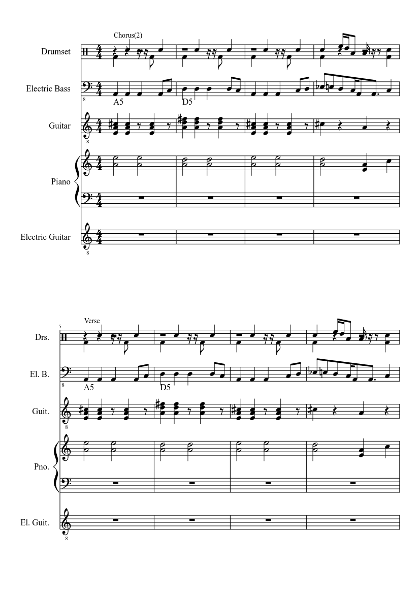 Rock Song 1 Sheet music for Piano, Guitar (Mixed Duet) | Download and print  in PDF or MIDI free sheet music | Musescore.com