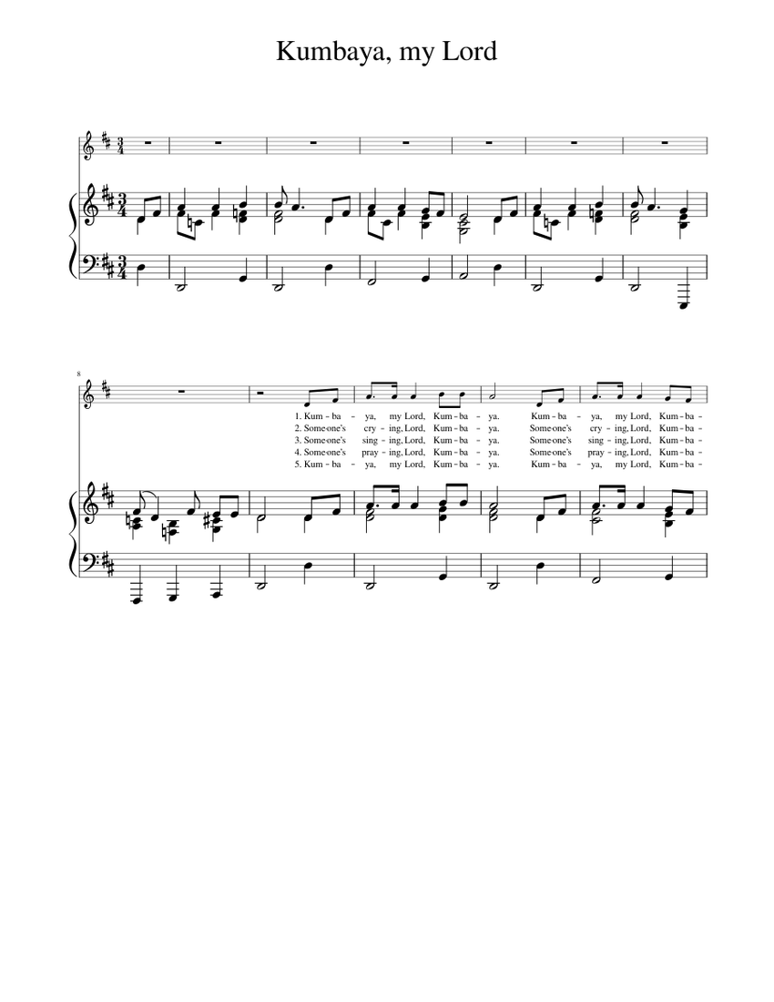 Kumbaya my Lord Sheet music for Piano, Vocals (Solo) | Musescore.com