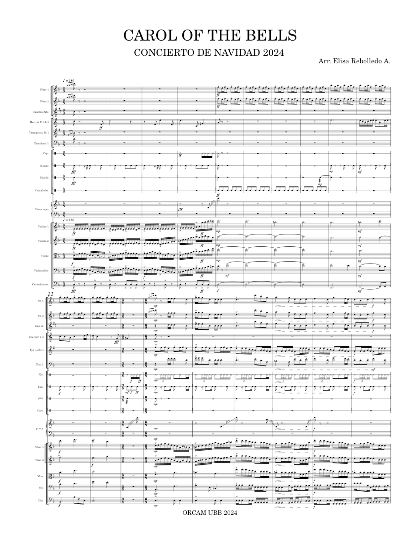 CAROL OF THE BELLS Sheet Music for Trombone, Flute, Saxophone alto ...