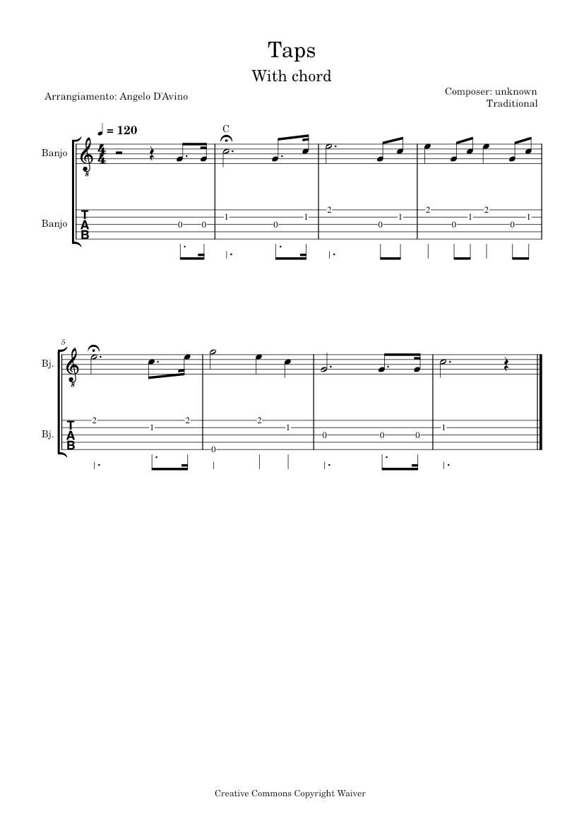 Taps – Traditional Bugle Call Taps - With Chord Sheet music for Banjo  (Solo) | Musescore.com