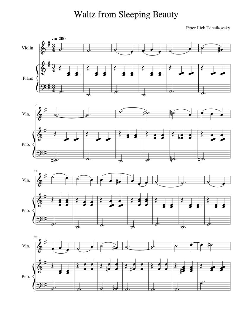 Sleeping Beauty Waltz Duet Sheet music for Piano, Violin (Mixed Duet) |  Musescore.com