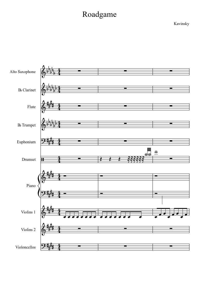 Roadgame - Kavinsky Sheet music for Piano, Flute, Clarinet other, Trumpet  other (Mixed Quartet) | Musescore.com