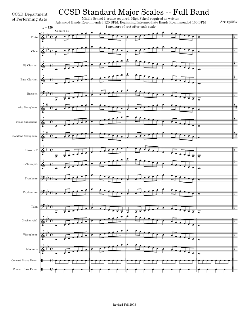 CCSD Major Scales -- Full Band Sheet Music for Trombone, Tuba, Flute ...