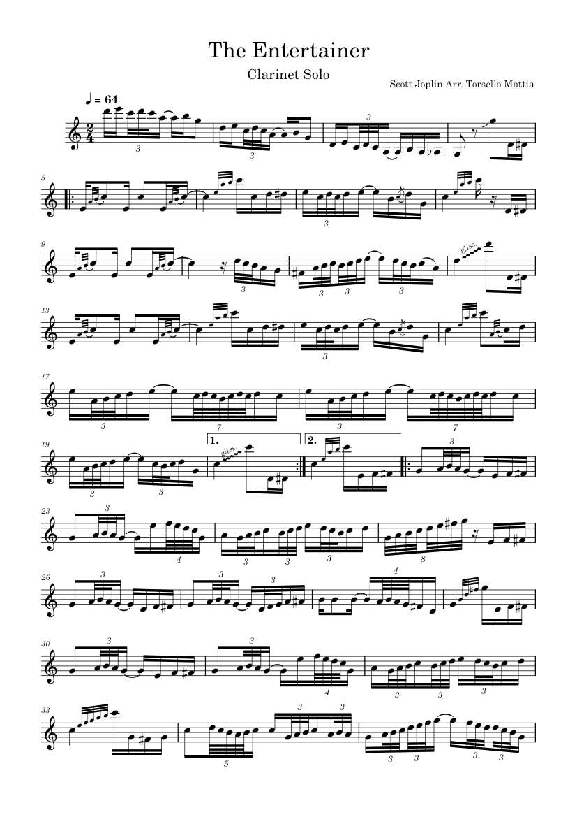 The Entertainer Sheet Music for Clarinet other (Solo) | MuseScore.com