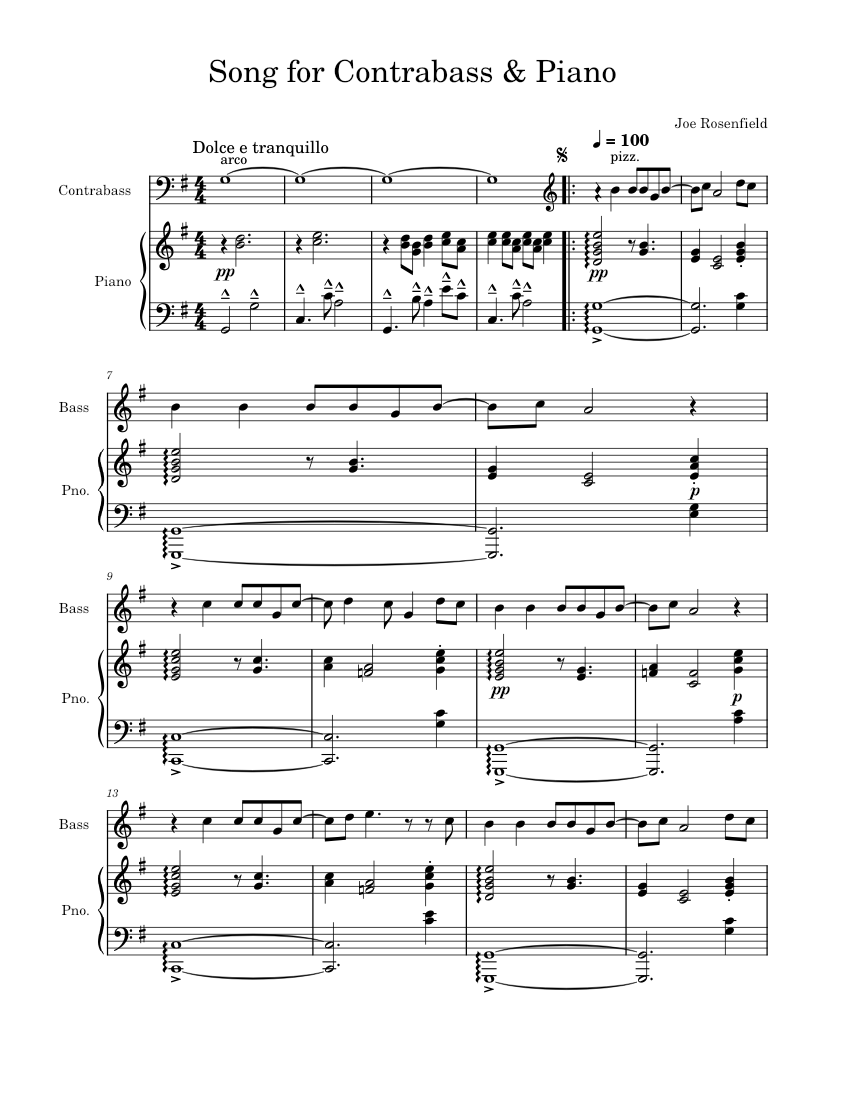 Joe Rosenfield Song for Contrabass & Piano 楽譜 ピアノ, ベースギター (混合デュオ) | MuseScore.com