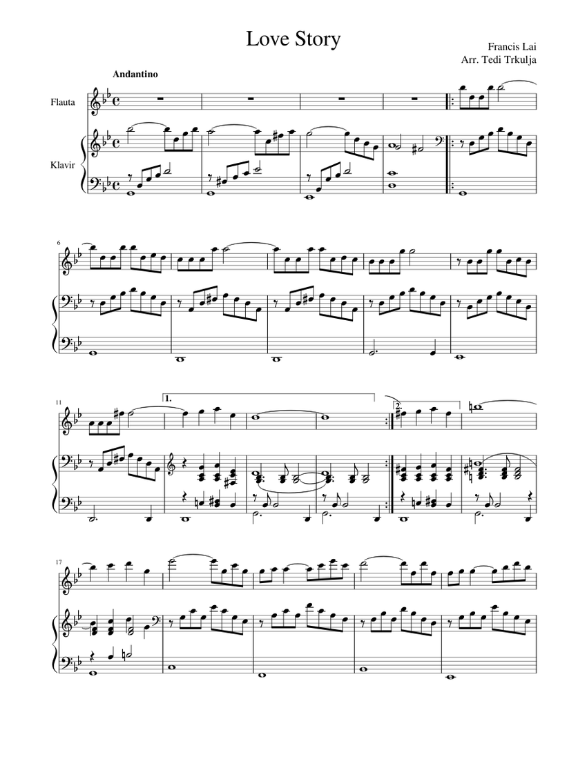 Love story (where do I begin) for flute/violin and piano!!! Sheet music for  Piano, Flute (Solo) | Musescore.com