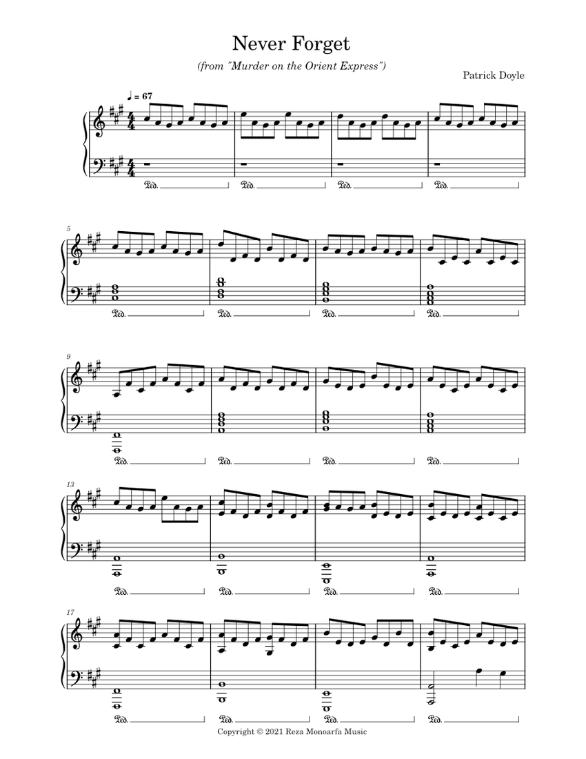Never Forget – Patrick Doyle Sheet music for Piano (Solo) | Musescore.com