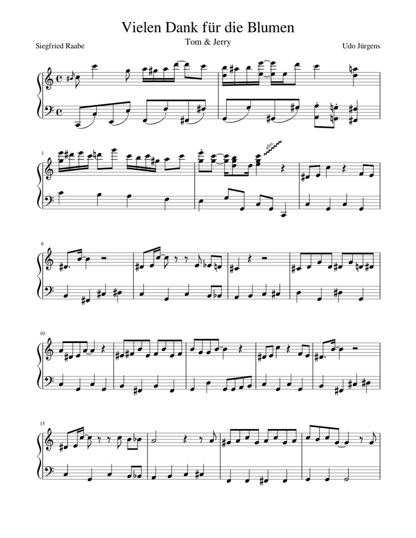 Vielen Dank für die Blumen - Udo Jürgens Sheet music for Piano (Solo) |  Musescore.com