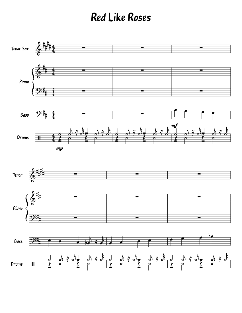 Red Like Roses Tab Red Like Roses Sheet music for Piano, Trombone, Saxophone alto ...