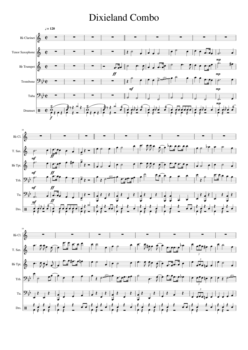 Dixieland Combo Sheet Music for Trombone, Tuba, Clarinet other