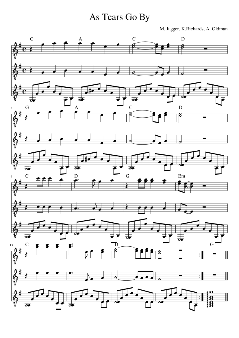 As Tears Go By Sheet music for Guitar (Mixed Trio) | Musescore.com