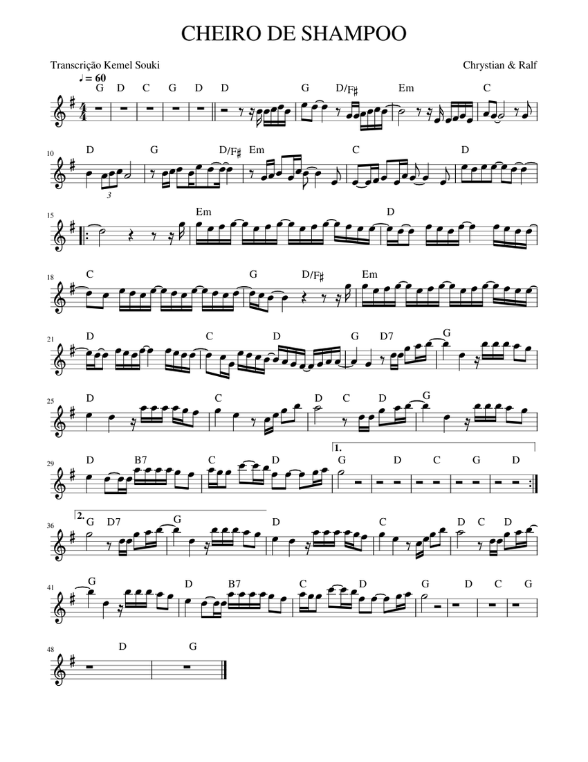 CHEIRO DE SHAMPOO - Chrystian & Ralf Sheet music for Violin (Solo) |  Musescore.com