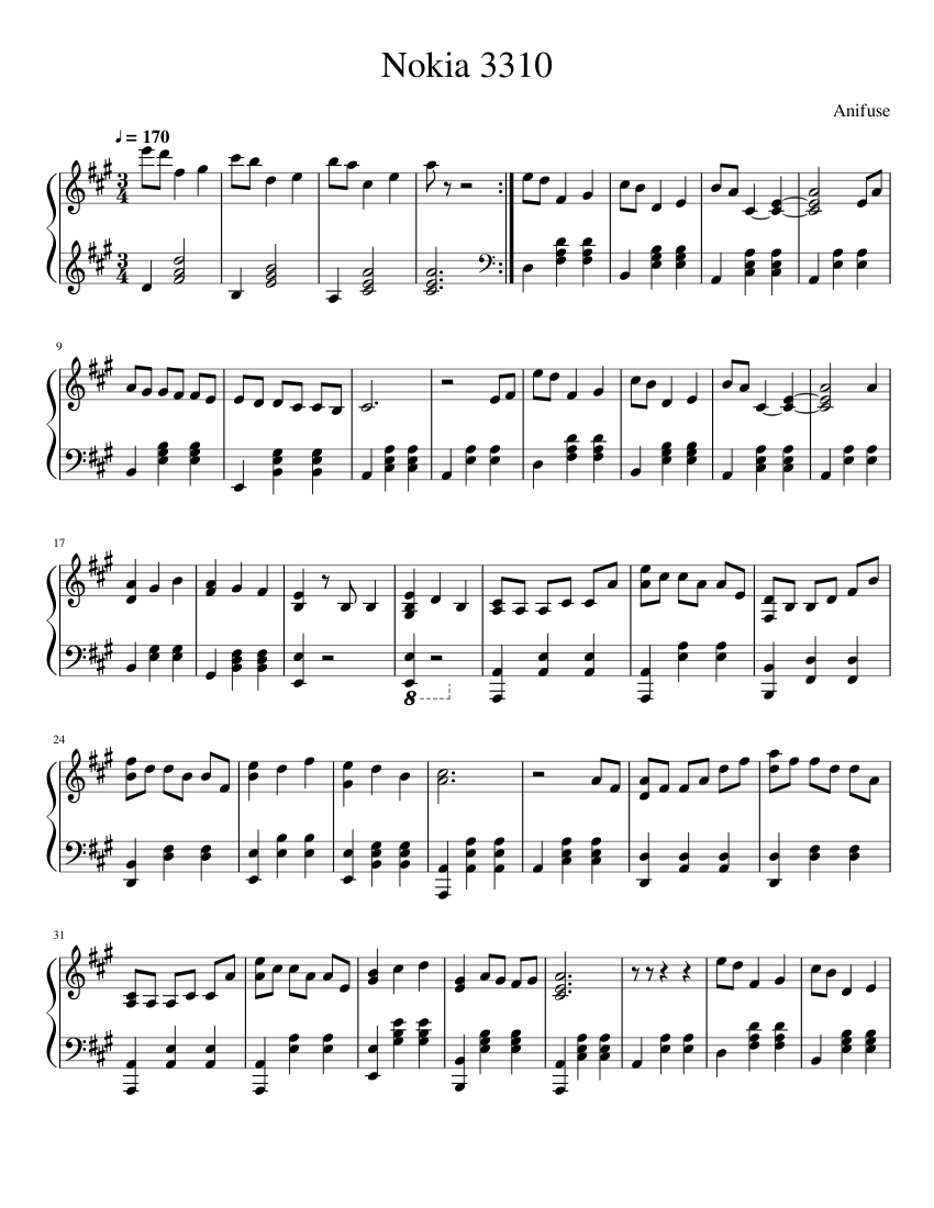 Nokia 3310 Ringtone Melody Sheet music for Piano (Solo) | Musescore.com