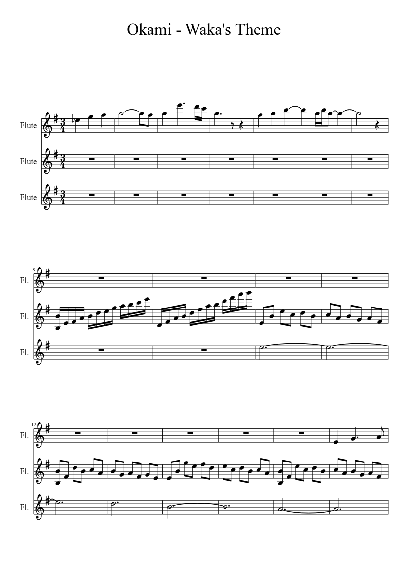 Okami - Waka's Theme Sheet Music for Flute (Mixed Trio) | MuseScore.com