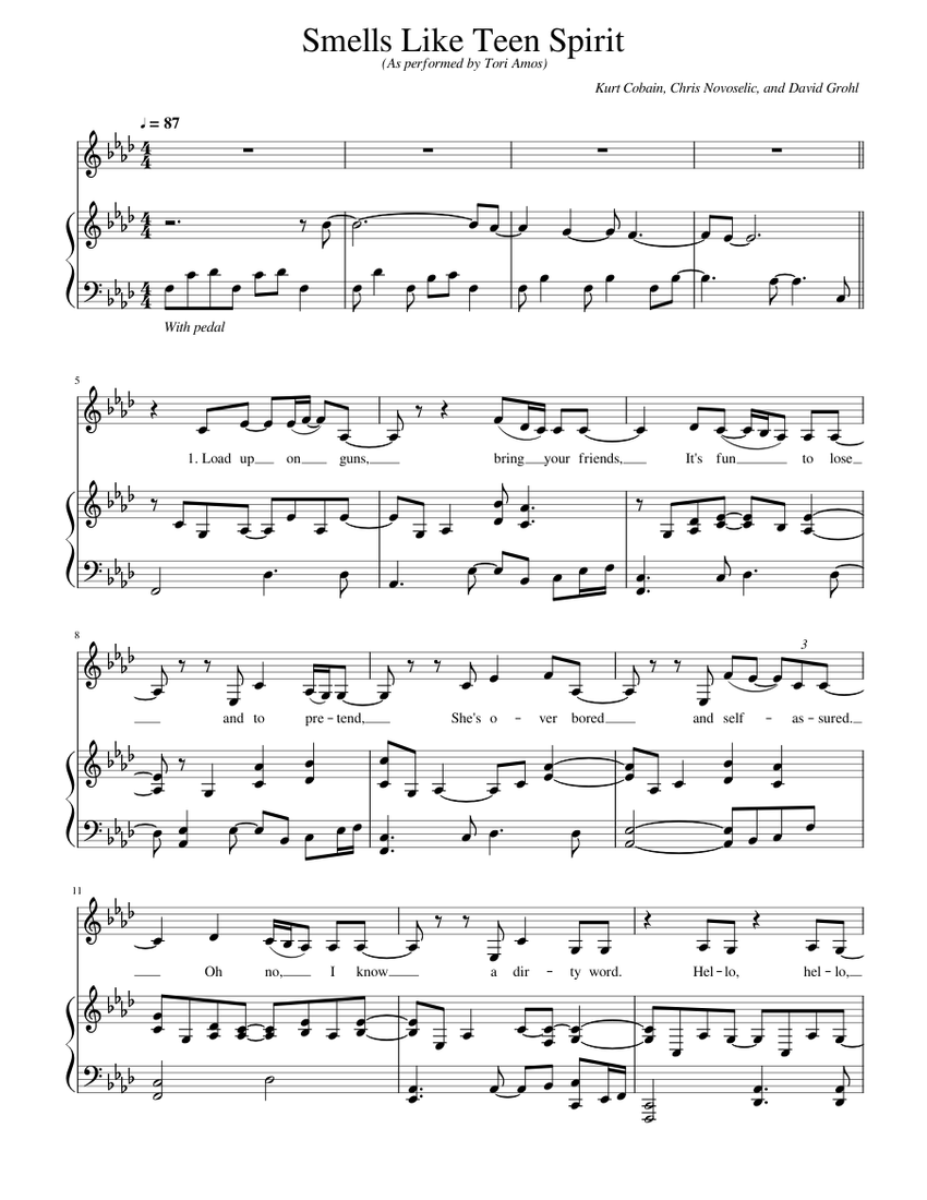 Smells Like Teen Spirit - As performed by Tori Amos Sheet music for Piano,  Vocals (Solo) | Musescore.com
