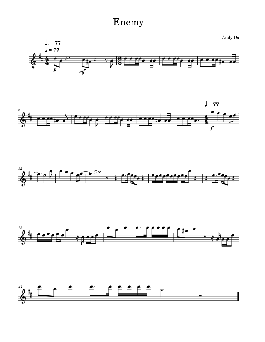 Enemy Imagine Dragons Sheet music for in bflat (Solo