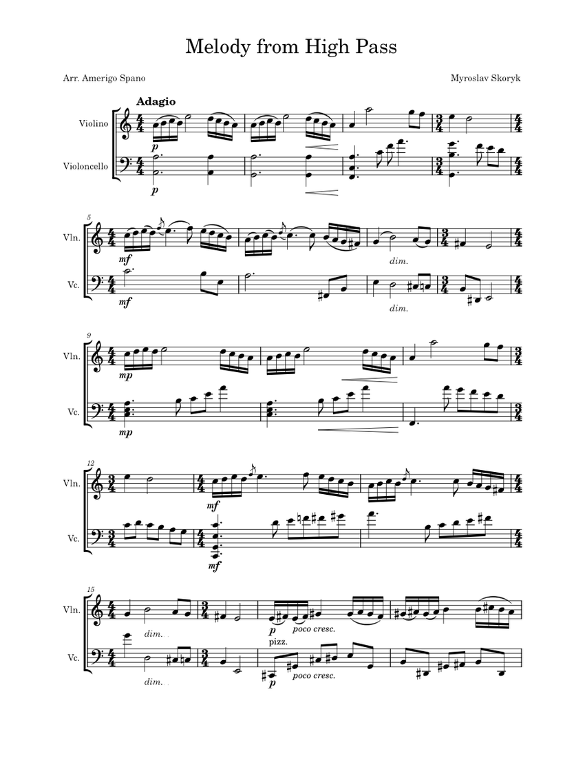 gøre det muligt for Kan ikke læse eller skrive Shetland Melody from High Pass Sheet music for Violin, Cello (String Duet) |  Musescore.com