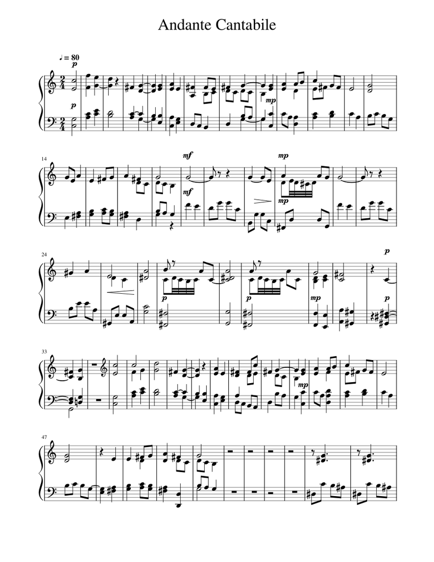 Andante Cantabile Tchaikovsky Sheet music for Piano (Solo)