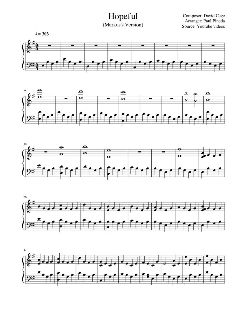Hopeful Sheet Music For Piano Solo Musescore Com