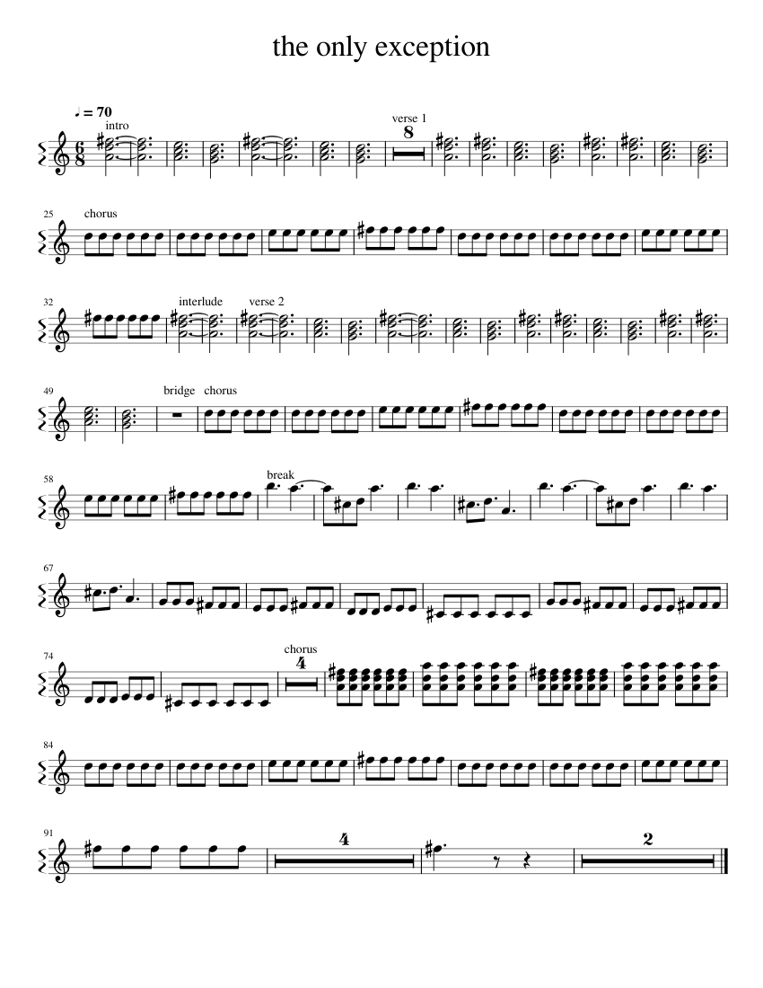 the only exception Sheet music for Piano (Solo) Easy
