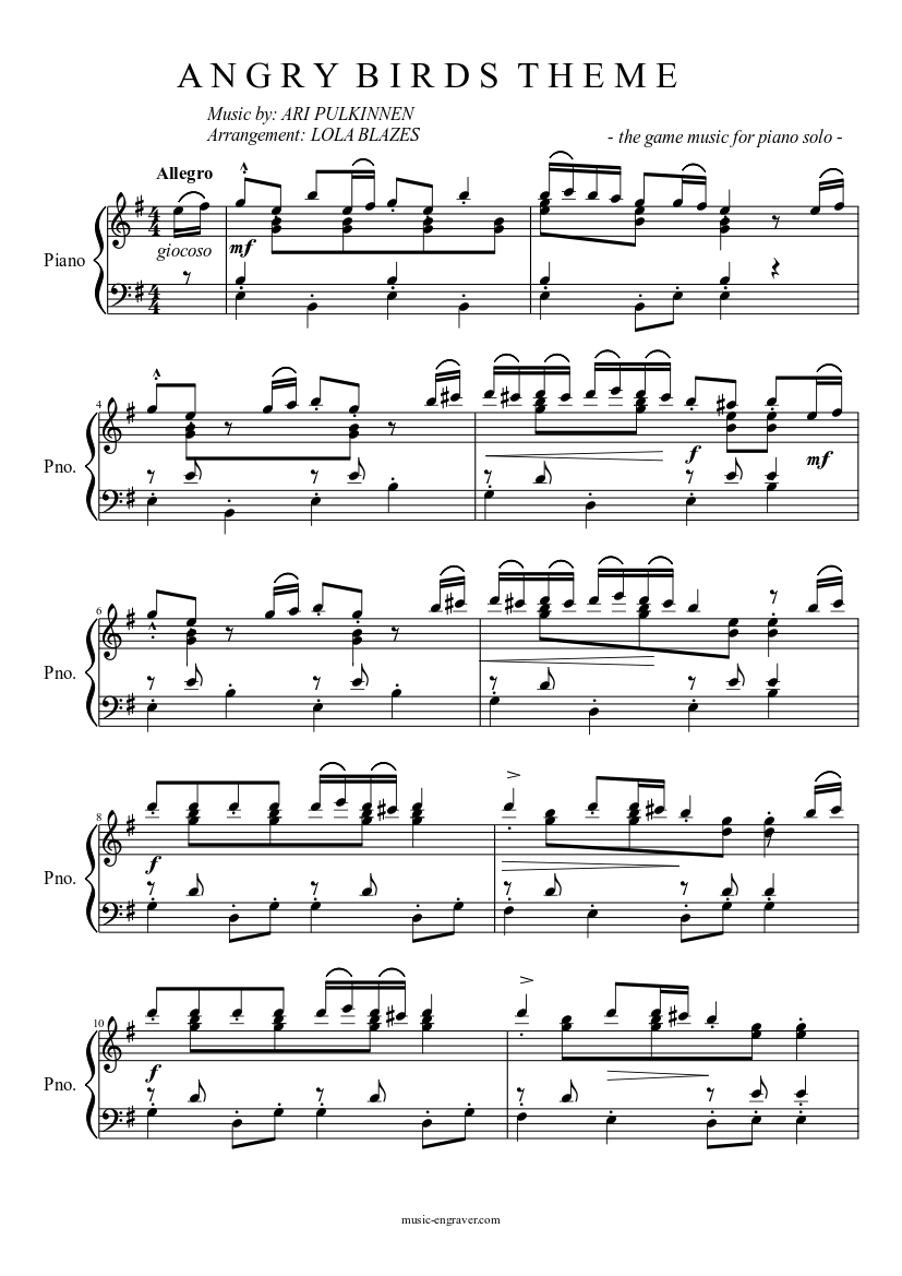 Angry Birds Theme - Piano Sheet music for Piano (Solo) | Musescore.com