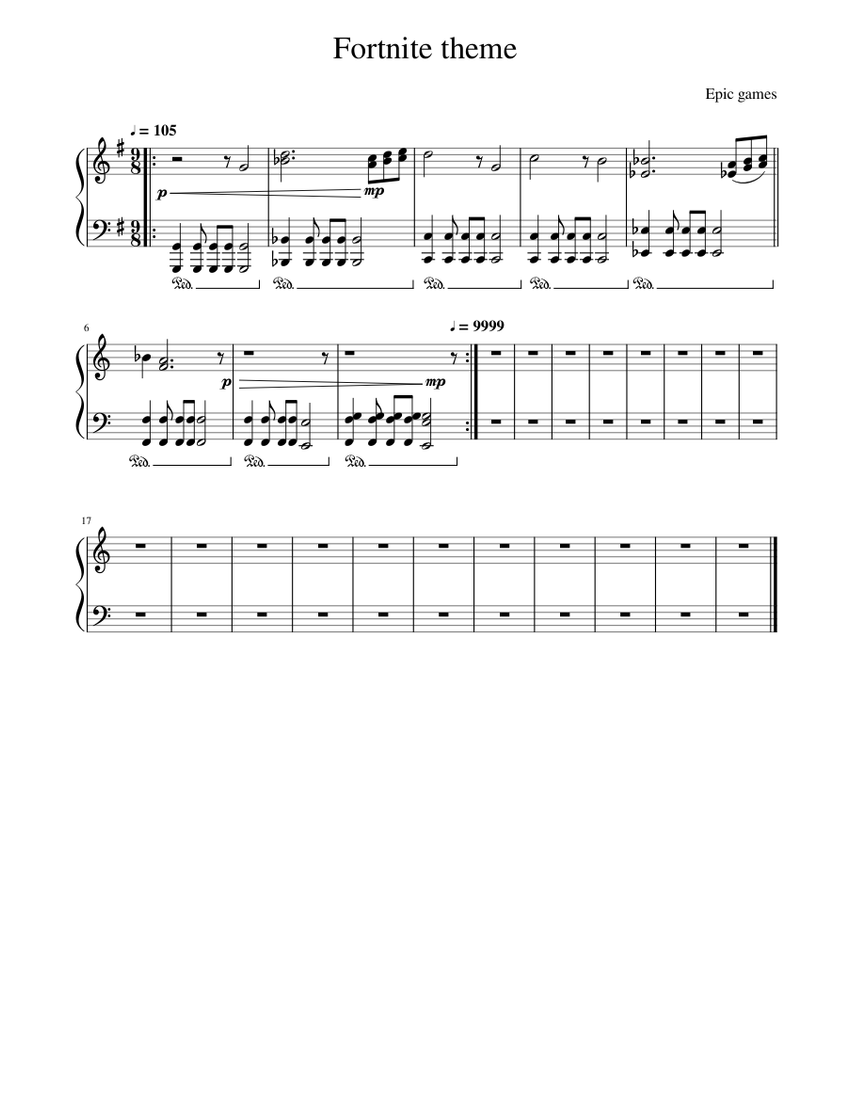 Fortnite Theme Chapter 1 Season 1 2 Sheet Music For Piano Solo Musescore Com