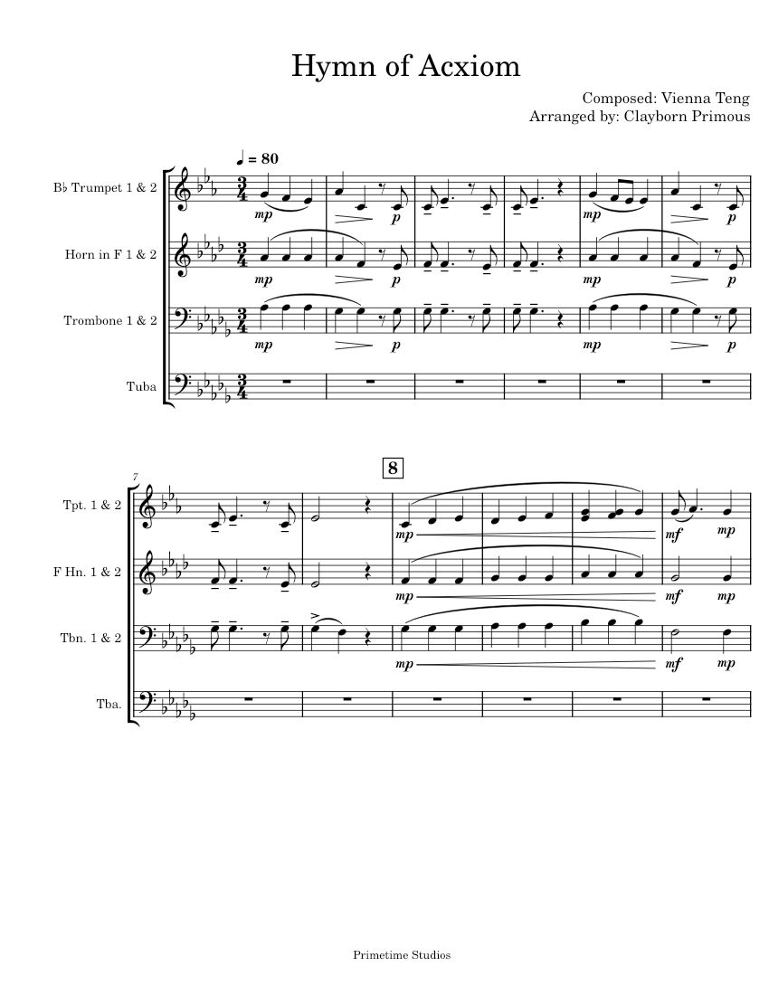The Hymn Of Acxiom Sheet Music For Trombone Tuba Trumpet In B flat The Hymn Of Acxiom Sheet Music For Trombone Tuba Trumpet In B flat