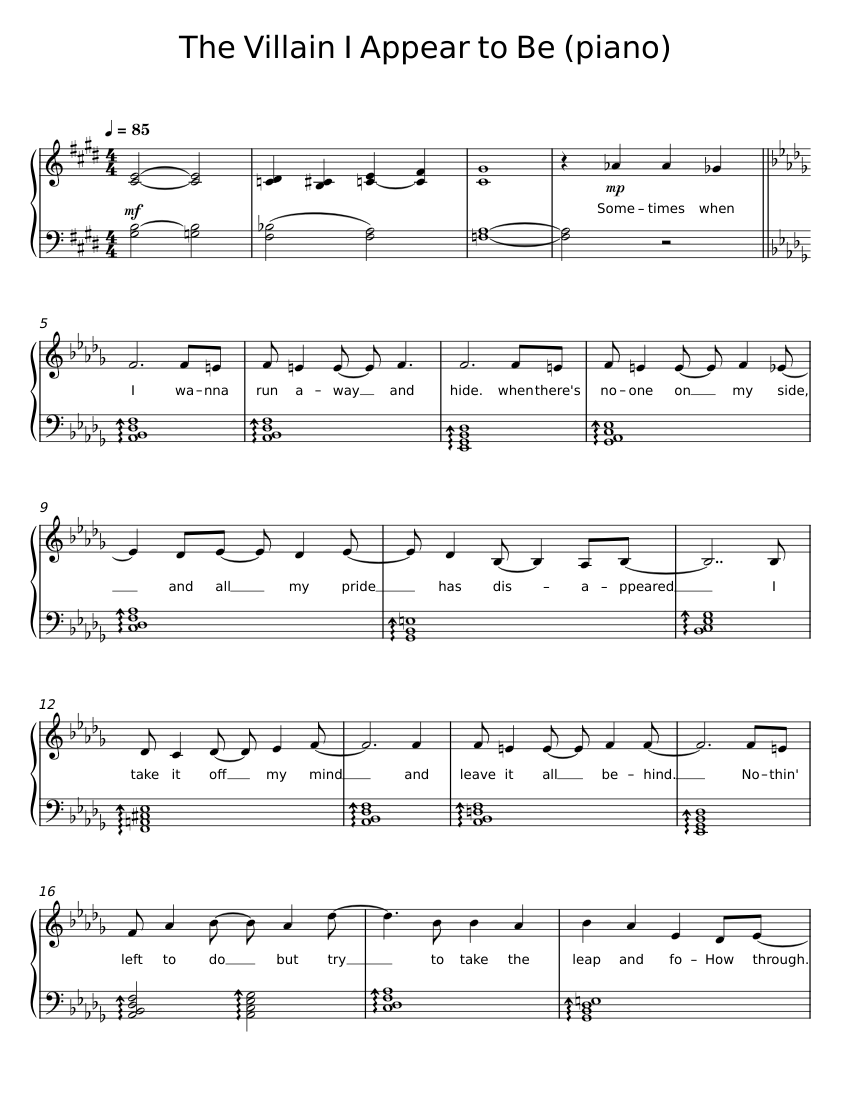 The Villain I Appear to Be Sheet Music for Piano (Piano Duo ...