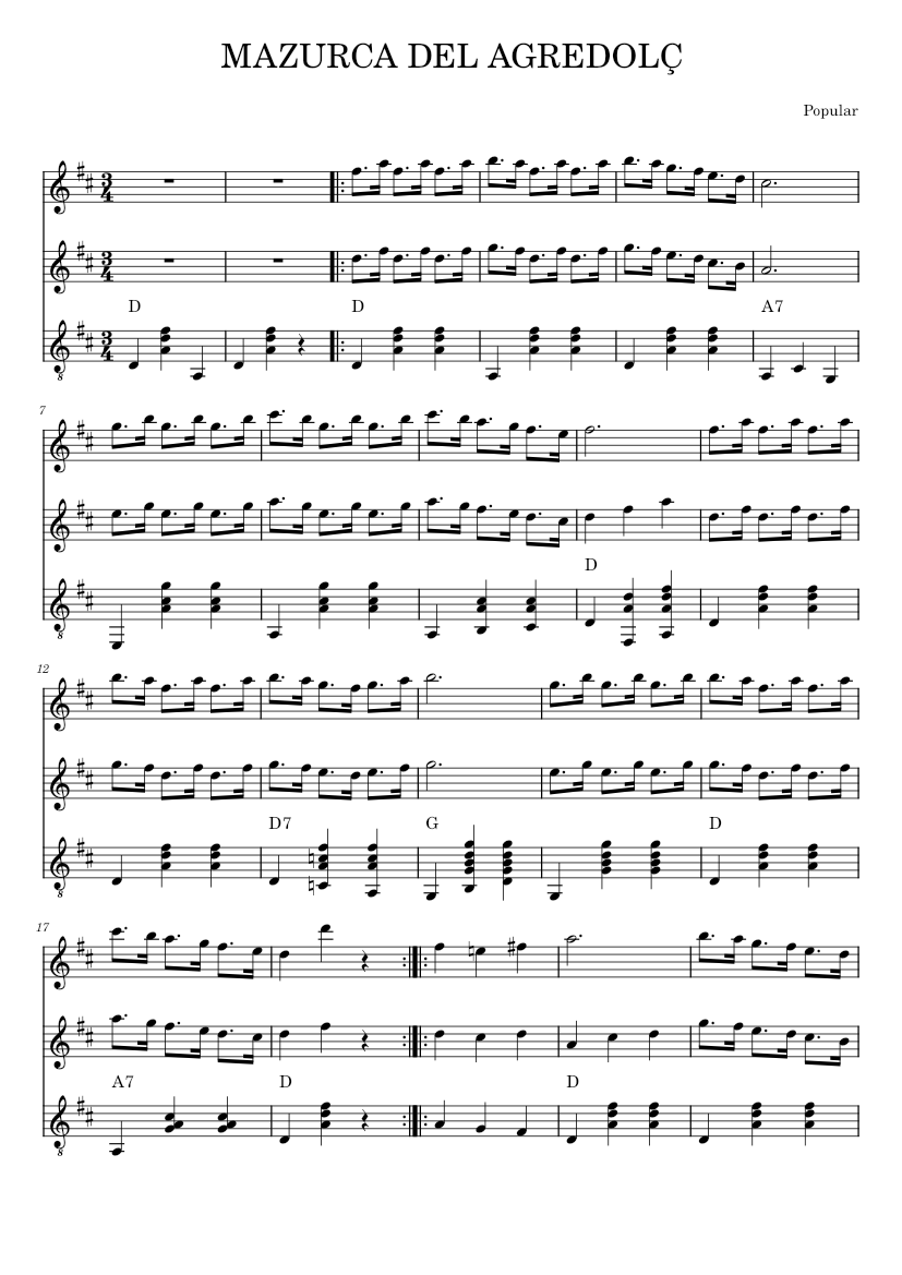 Masurca del Agredolç – Popular Valencià Sheet music for Guitar (Mixed Trio)  | Musescore.com