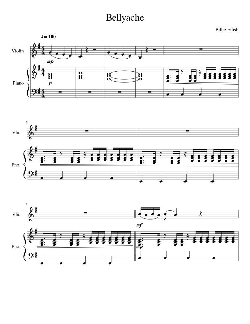 Bellyache Violin Sheet music for Piano, Violin (Solo) | Musescore.com
