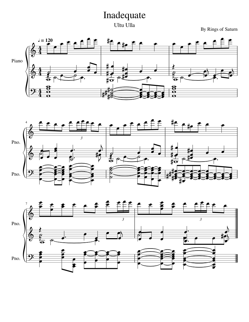 Rings of Saturn: Inadequate Sheet music for Piano (Piano Duo) | Download  and print in PDF or MIDI free sheet music for ultu ulla tab pack by Rings  of Saturn (metal )
