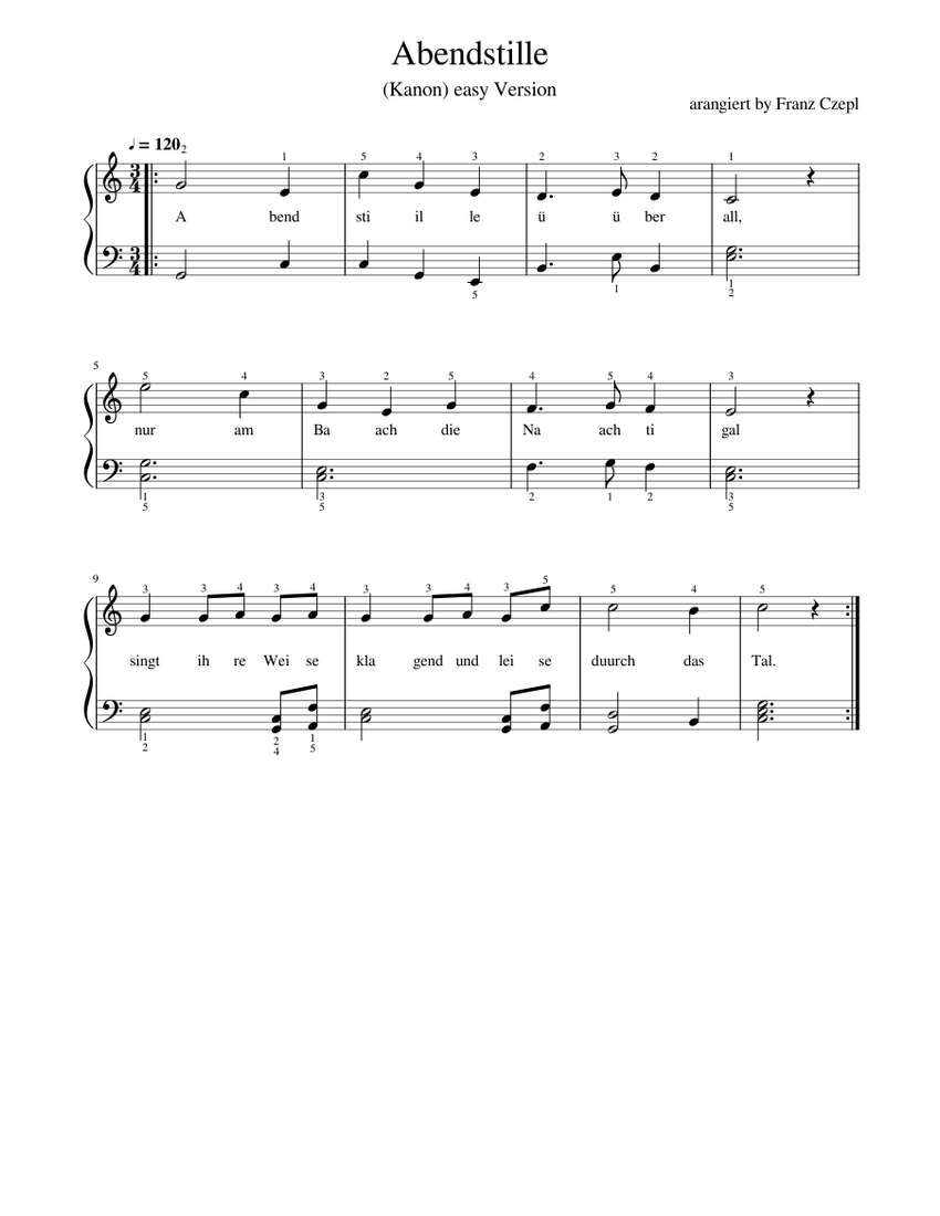 Abendstille überall Sheet music for Piano (Solo) | Musescore.com