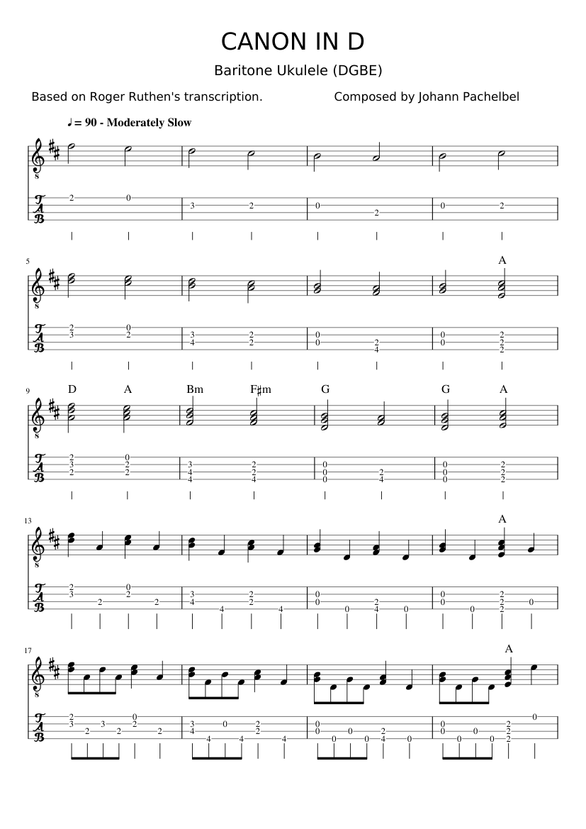 PACHELBEL - CANON IN D Sheet music for Ukulele (Solo) | Musescore.com