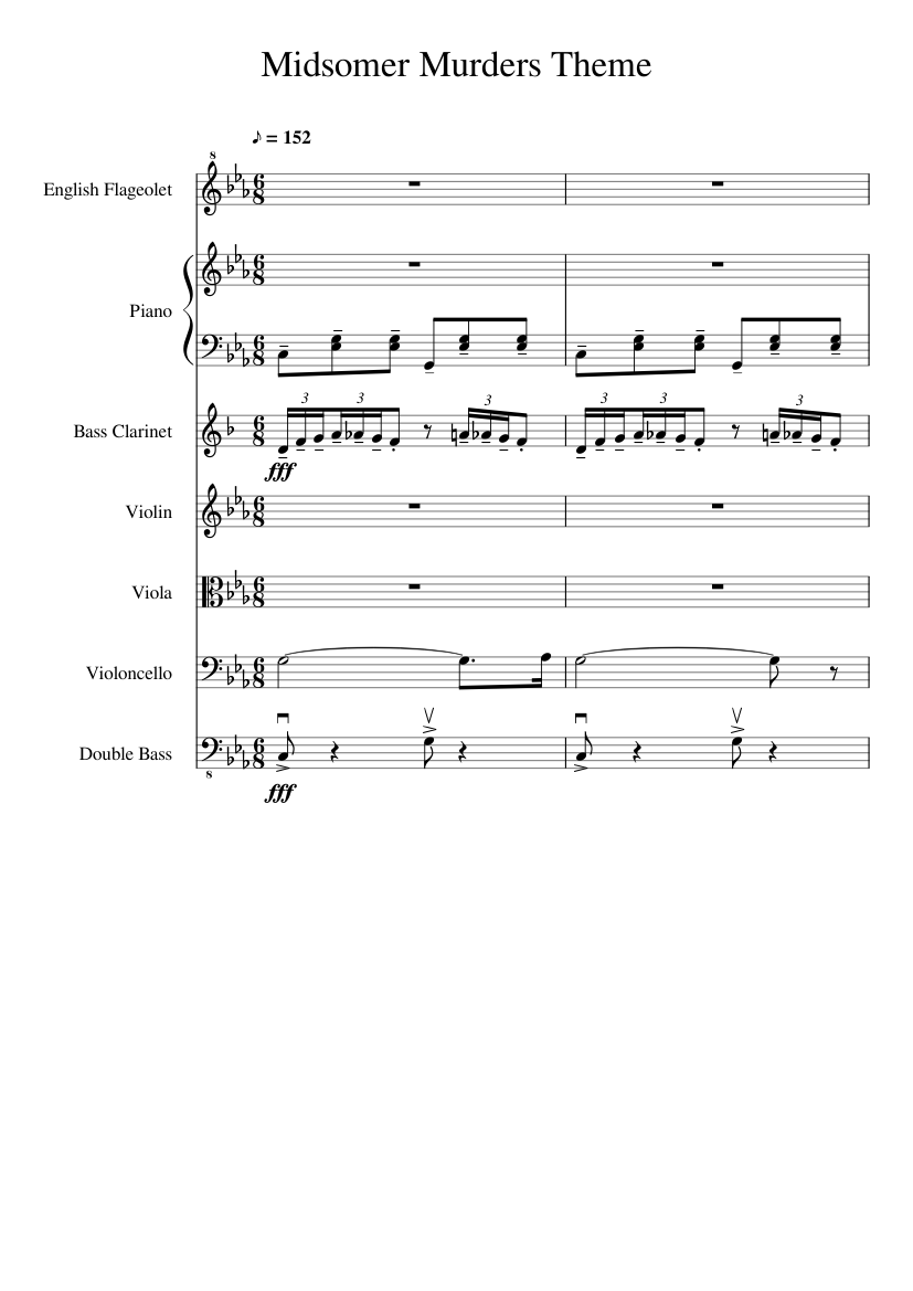 Midsomer Murders TV Series Opening Theme Sheet music for Piano, Clarinet  bass, Contrabass, Violin & more instruments (Mixed Ensemble) | Musescore.com