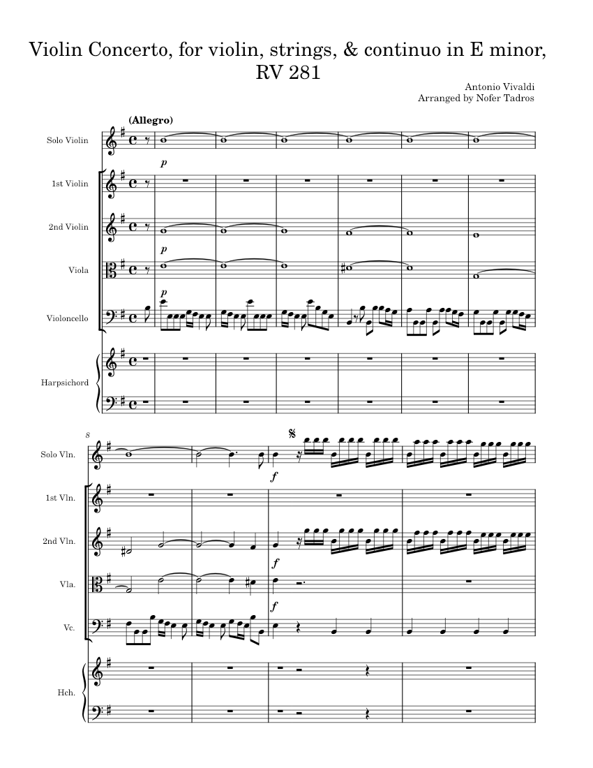 Concerto in E minor, for violin, strings, & continuo, RV 281 - Antonio  Vivaldi | Alt. Ending incl. Sheet music for Harpsichord, Violin, Viola,  Cello (String Quartet) | Musescore.com