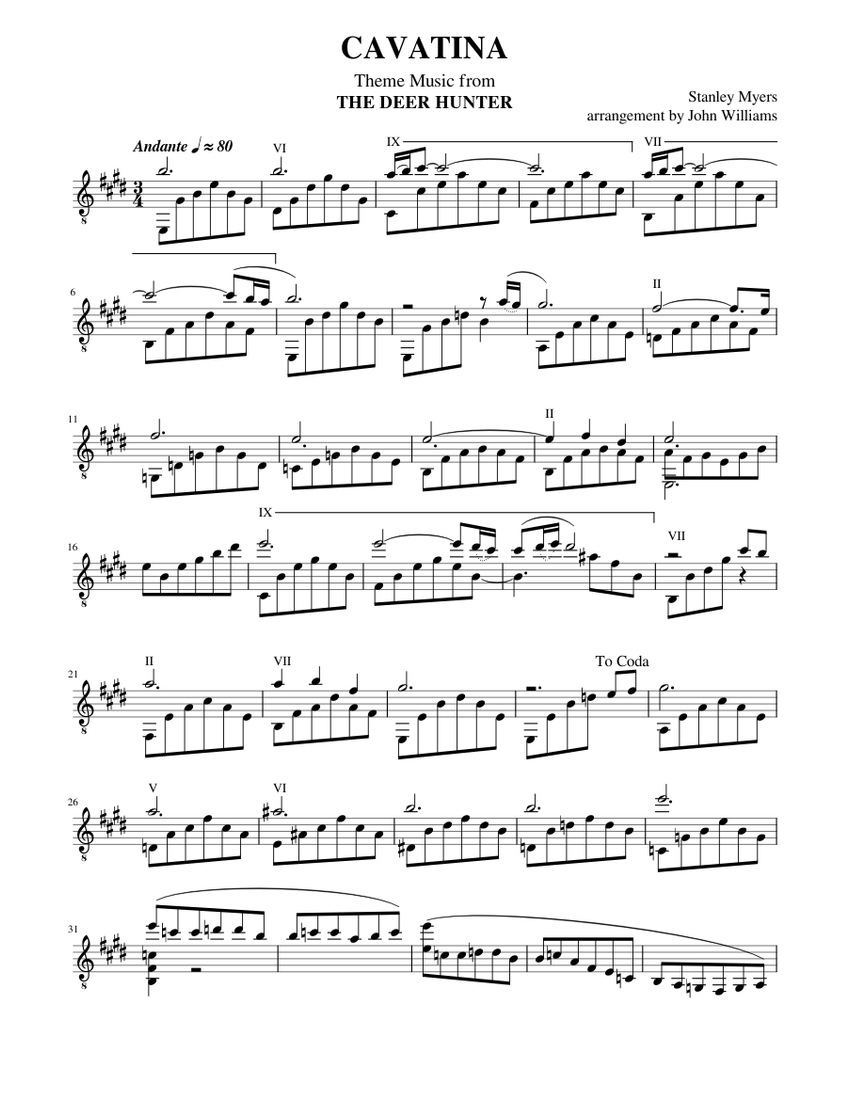 Cavatina Sheet music for Guitar (Solo) | Musescore.com