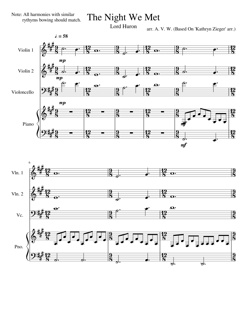 The Night We Met string trio (Two Vioins One Cello) plus piano Sheet music  for Piano, Violin, Cello (Mixed Quartet) | Musescore.com