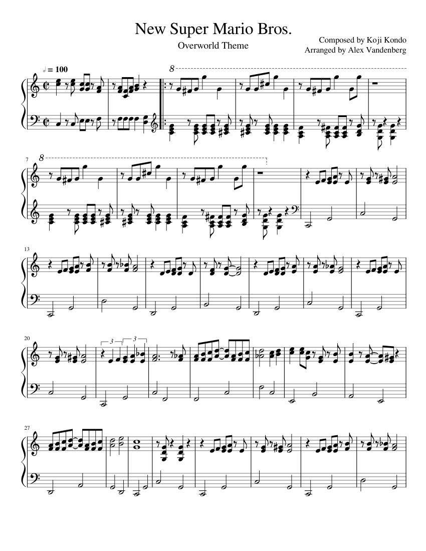 New Super Mario Bros. Overworld Theme Sheet music for Piano (Solo) |  Musescore.com