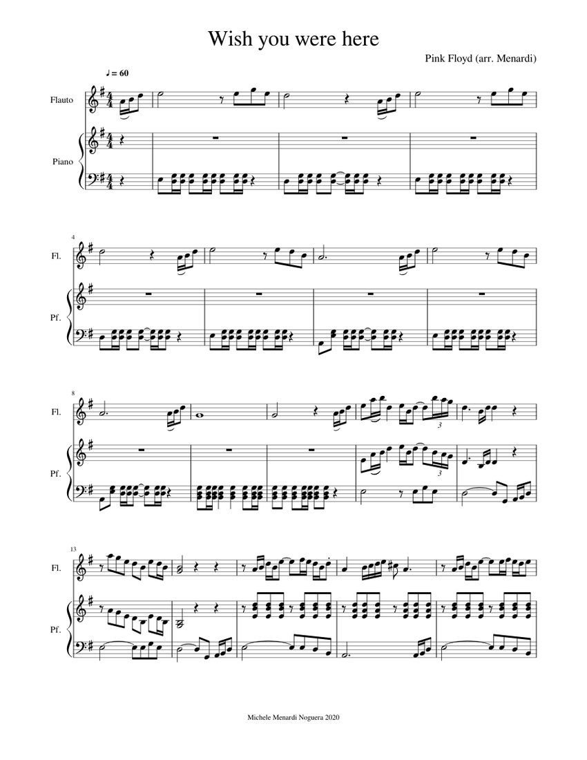 Wish you were here (Pink Floyd) for flute and piano Sheet music for Piano,  Flute (Mixed Duet) | Musescore.com