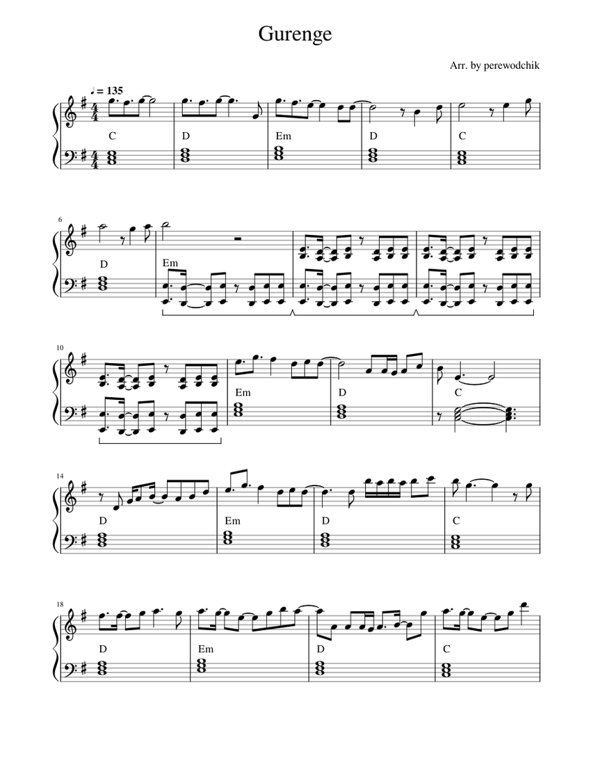 Gurenge - Easy Piano - Digital Sheet Music